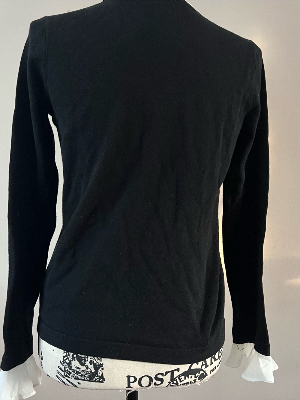 CeCe Black Long-Sleeve Crew Sweater with White Tie-Neck ladies size xs - Picture 4 of 8
